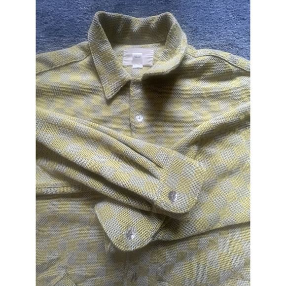 Zed Yellow‎ Checkered Textured Button Up Shirt Size 2 Rayon/Cotton Vintage Style - Picture 3 of 15